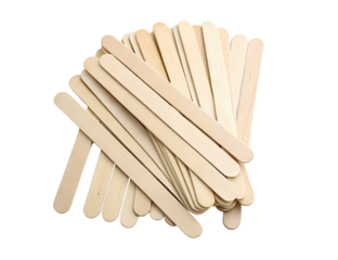 Natural wooden popsicle sticks for crafting, isolated on white transparent background, PNG cutout, ideal for art and creative projects