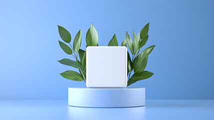 Mockup white box float on blue background 