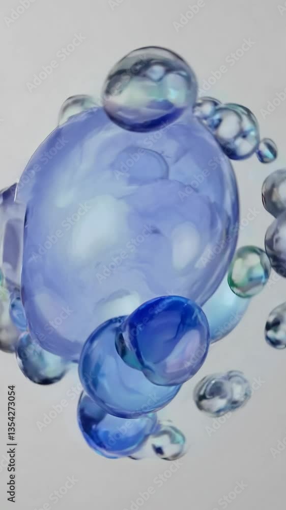 Poster close-up video of floating translucent bubbles in soft blues and greens, creating a calming, abstrac