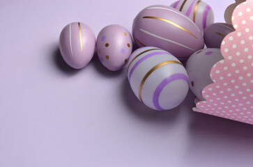 Easter eggs purple background. Easter.