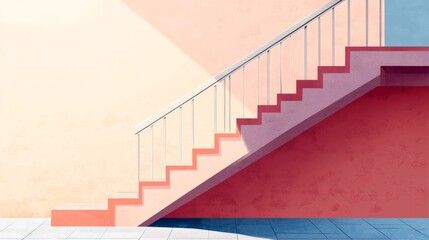 Bright staircase illustration featuring sleek minimalist design, smooth textures, and clean lines, isolated on transparent background for home decor and visual metaphors.