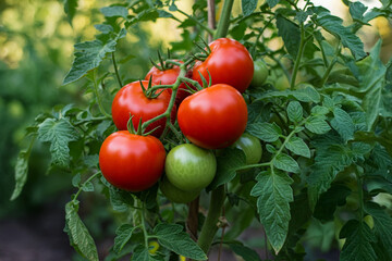Rote Tomaten an einer Tomatenstaude