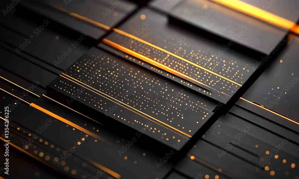 Aufkleber abstract technological black background with glowing gold lines and data stream