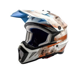 A helmet with a blue and white design