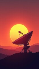 A stunning silhouette of a satellite dish against a vibrant sunset, capturing the essence of astronomy day and the exploration of the universe.