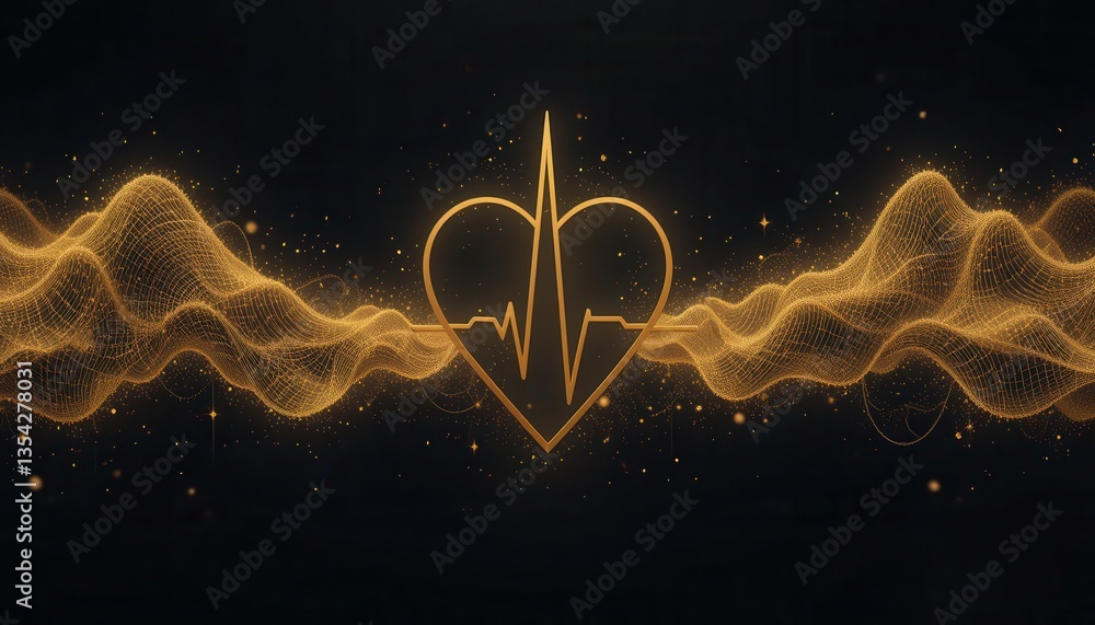 Poster elegant golden heartbeat abstract design with smooth waveforms