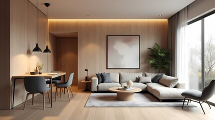Modern living room interior with comfortable furniture and contemporary design