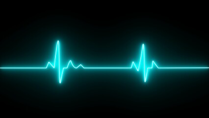Emergency ECG monitoring illustration. Pulse, heart rhythm, heartbeat cardiogram. Neon medical sign.