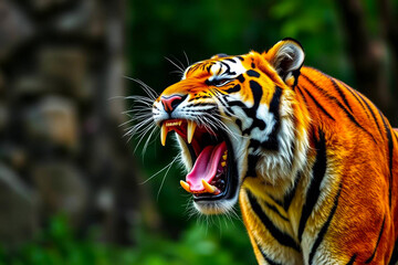 Fierce Angry Tiger Showing Its Intense Expression, Ready to Pounce in a Powerful Display of Strength, Vibrant Wallpaper