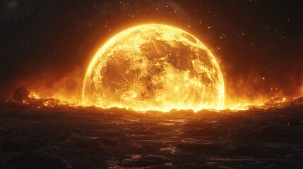 Spectacular depiction of glowing asteroid impact on moon surface with massive canyon formations illustrating dramatic cosmic celestial event, astronomy exploration