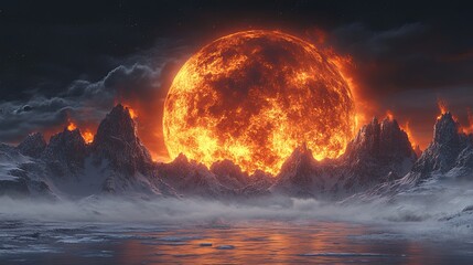 Spectacular depiction of glowing asteroid impact on moon surface with massive canyon formations illustrating dramatic cosmic celestial event, astronomy exploration