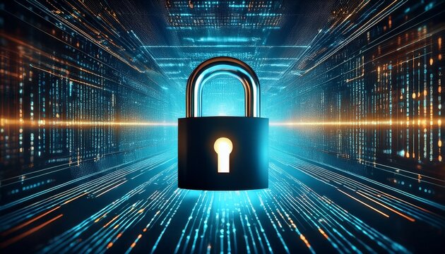 closed padlock protecting binary code data stream cybersecurity concept - Powered by Adobe