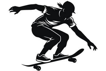 Obraz premium Silhouette of a man on a skateboard white background