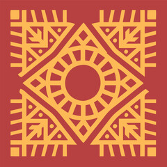 Geometric African Tribal Pattern in Gold and Red
