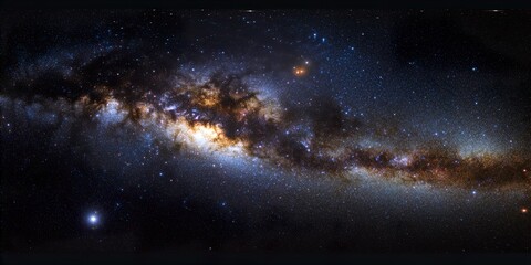 Milky Way Panorama: Starry Galaxy, Cosmic Dust, Night Sky Wonder, and Celestial Beauty.
