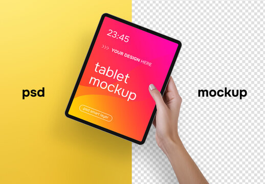 A hand holding an iPad &ndash; mockup