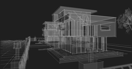  modern townhouse sketch 3d illustration
