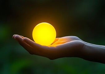 A glowing yellow sphere cradled gently in an open palm