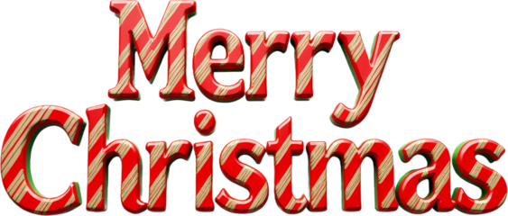 "Merry Christmas" Text Graphic with Candy Cane Stripes and a transparent background