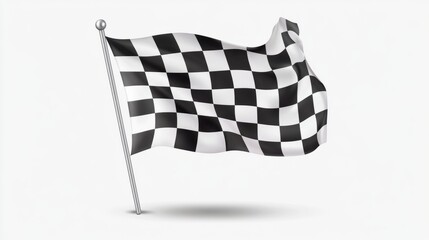 Classic black and white checkered racing flag, isolated on transparent background, smooth fabric texture, sharp and clean edges, crisp focus, and vibrant and dynamic design.