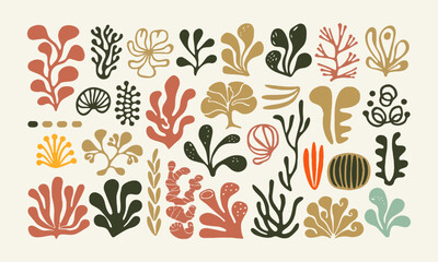 Modern vector-style illustration featuring a collection of stylized botanical elements, easily editable.