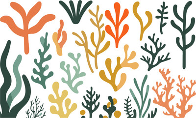 Modern vector-style illustration featuring a collection of stylized botanical elements, easily editable.