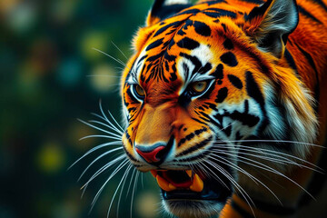 Obraz premium Fierce Angry Tiger Showing Its Intense Expression, Ready to Pounce in a Powerful Display of Strength, Vibrant Wallpaper