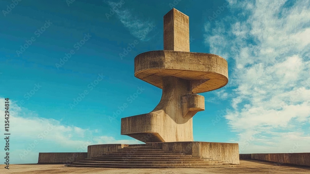 Aufkleber A towering abstract concrete structure against a backdrop of a bright blue sky, creating a striking and powerful visual impression.