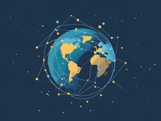 Naklejka premium Global Network Illustration World Connections Communication Technology on Dark Background
