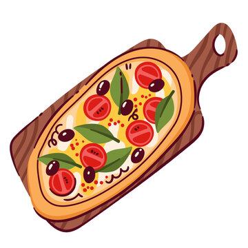 pizza on wooden board, cartoon style clip art preview