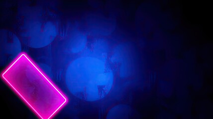 Abstract Neon Pink Shape on Blue Bokeh Background