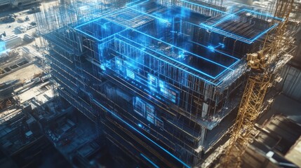 Construction site with augmented reality overlay