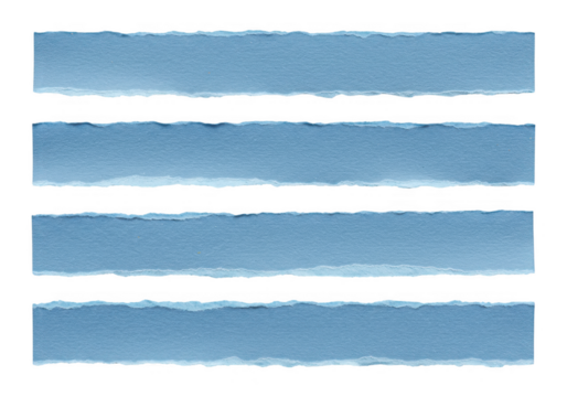 Set of Torn strips of textured blue paper isolated on transparent background