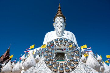 Khao Kho,Phetchabun, Thailand - November 2024 : White five Buddha statue in Wat Pha sorn kaew temple, Thailand, Phetchabun, Khao Kho, public area