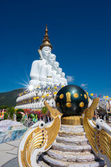 Khao Kho,Phetchabun, Thailand - November 2024 : White five Buddha statue in Wat Pha sorn kaew temple, Thailand, Phetchabun, Khao Kho, public area