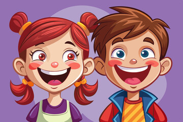 boy and girl with funny smile and isolated background