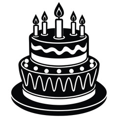 silhouette of birthday sweet cake dessert over white background. vector illustration