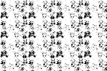 Pattern black white pandas on a white background.