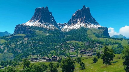 Fototapeta premium Majestic Alpine village nestled in mountains