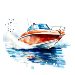 A Speedboat, watercolor vector, high quality, isolated on a white background.