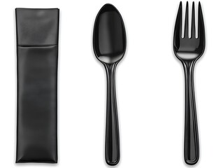Black cutlery set including a sleeve spoon and fork