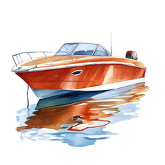 A Speedboat Motorboat, watercolor painting vector, high quality, isolated on a white background.