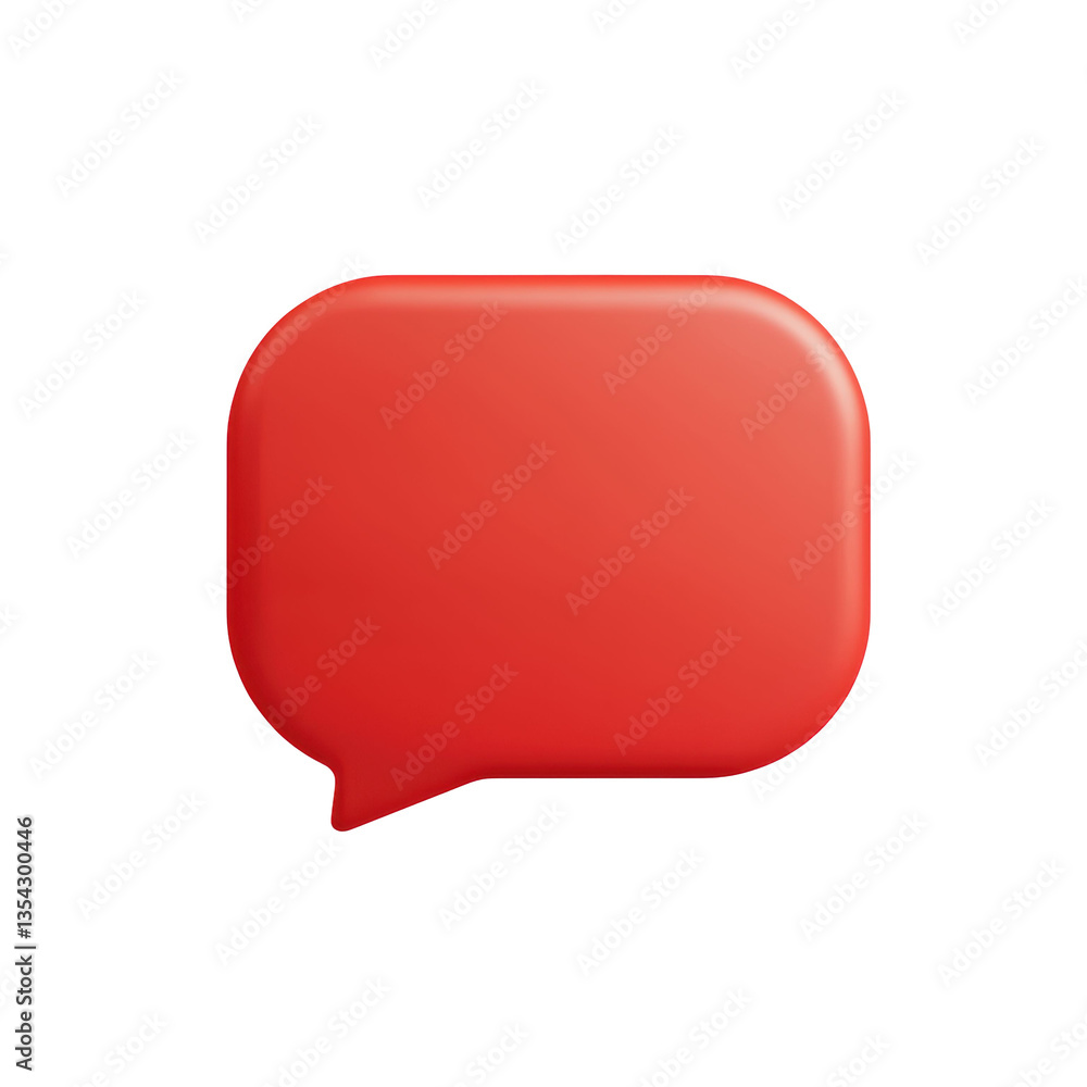 Poster red 3d speech bubble icon with a glossy finish. represents a chat or message symbol commonly used in