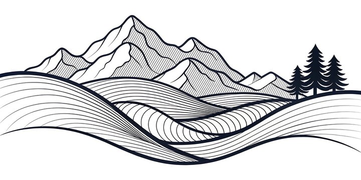 Monochrome Mountain Landscape Illustration
