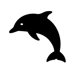 Fototapeta premium A playful dolphin leaping joyfully through the ocean waves, a bold black silhouette against a bright white background.