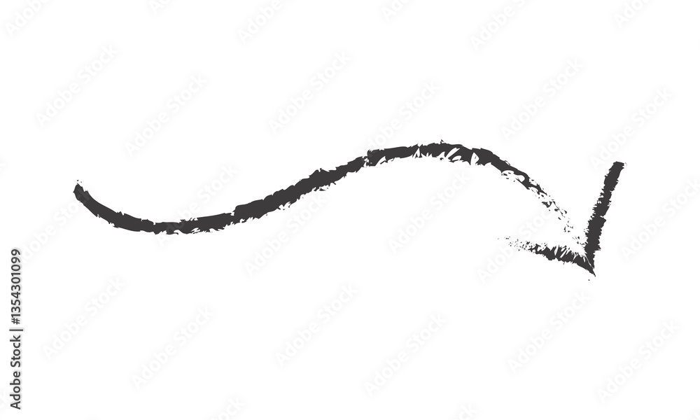 Poster hand drawn black arrow vector icon. sketch arrow design. black charcoal arrow icon. curve bend long 