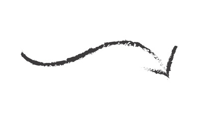 Hand drawn black arrow vector icon. Sketch arrow design. Black charcoal arrow icon. Curve bend long vector arrow icon.