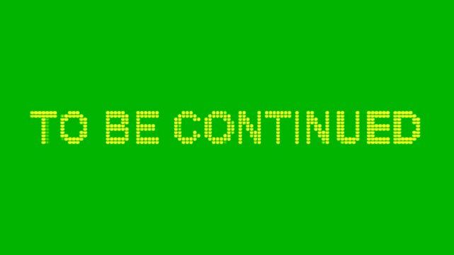Yellow "to be continued" credits are formed by particles coming from all directions and disintegrating into particles in all directions. Perfect for closing your video. Chroma key, mockup, animation,
