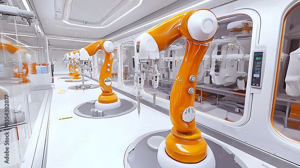 Poster advanced robotic arms in a modern manufacturing facility with high-tech automation systems