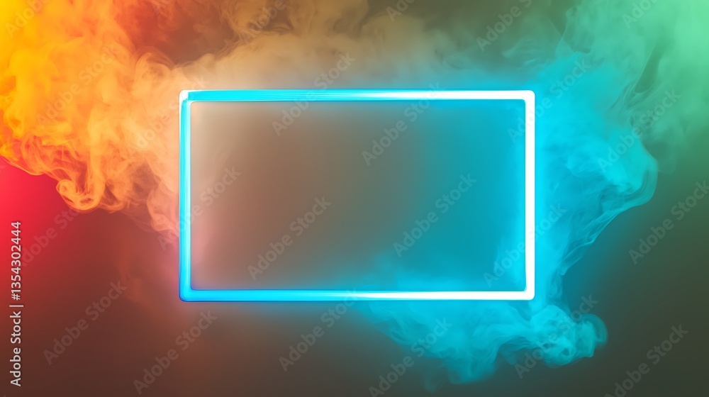 Aufkleber neon frame with colorful smoke effect in background for modern art and design projects